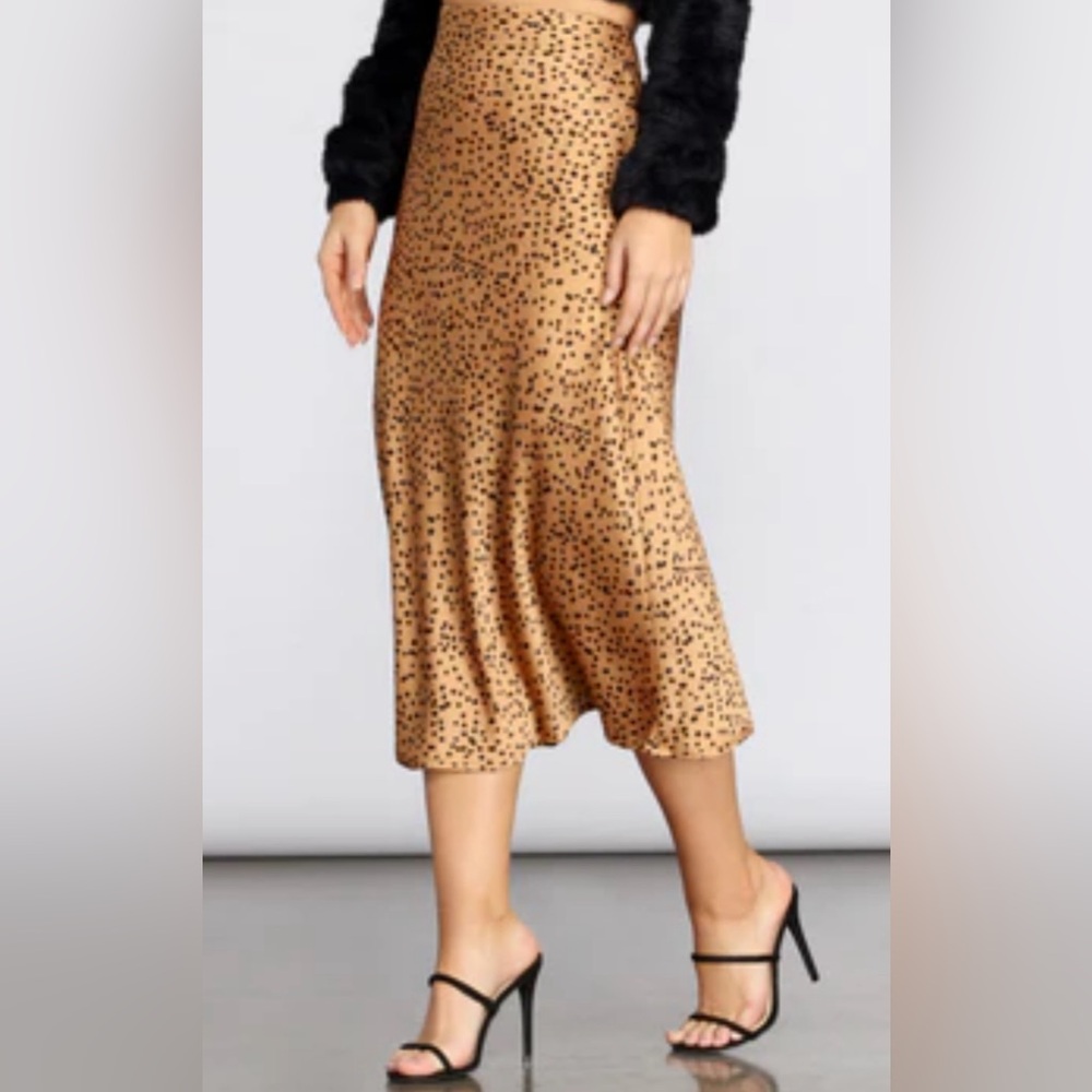 Spotted Satin Midi Skirt